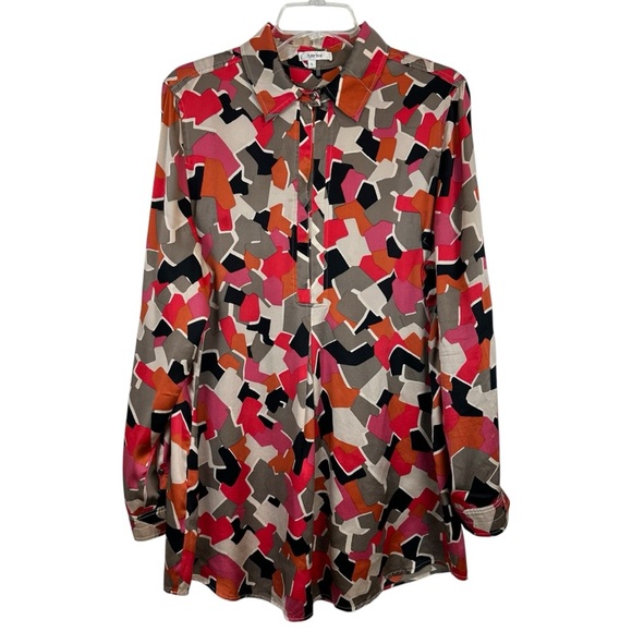 Tyler Boe Tops - Tyler Boe 100% Silk Mod Print Colorful Snap Front Tunic Size L🔥🔥